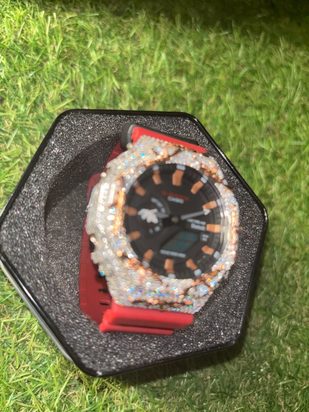 Casio G-Shock Iced Out Moissanite
Custom Rose Gold Plated Ak-47 design ,VVS Mos 1
