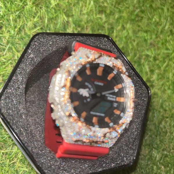 Casio G-Shock Iced Out Moissanite
Custom Rose Gold Plated Ak-47 design ,VVS Mos