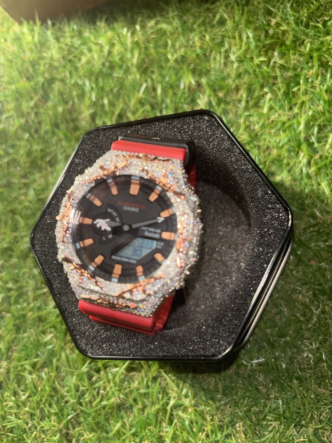 Casio G-Shock Iced Out Moissanite
Custom Rose Gold Plated Ak-47 design ,VVS Mos 3