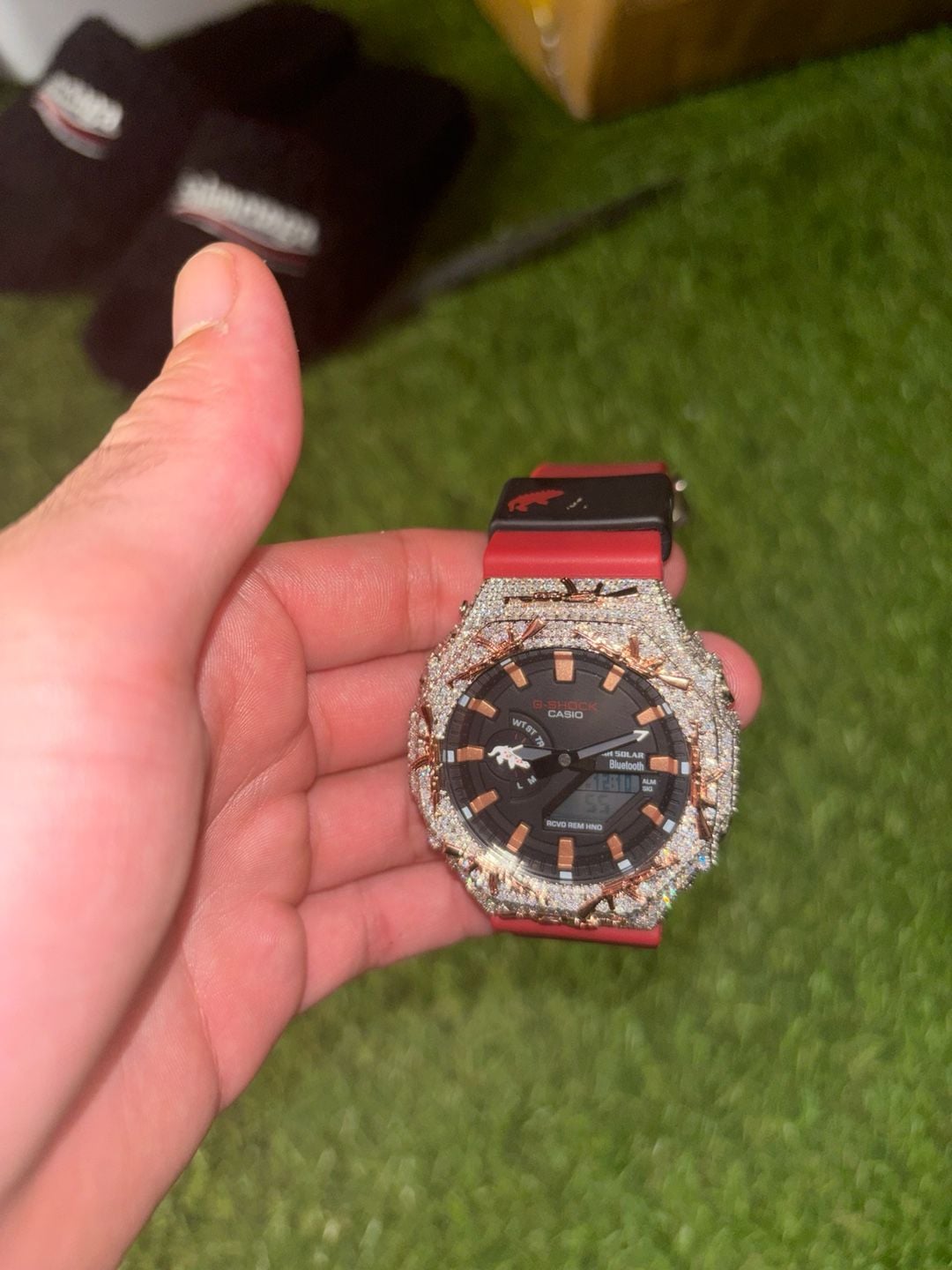 Casio G-Shock Iced Out Moissanite
Custom Rose Gold Plated Ak-47 design ,VVS Mos 4