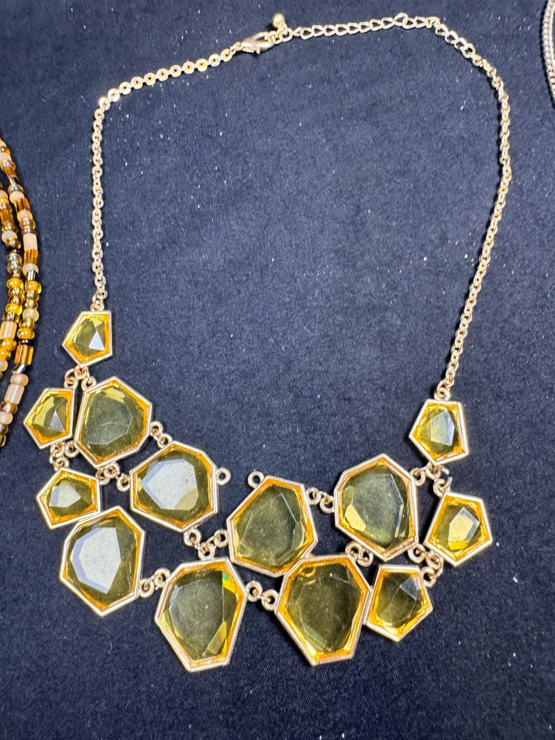 Chunky Statement Fashion Jewelry Faceted Faux Stones Gold Tone Lot Of 8 11