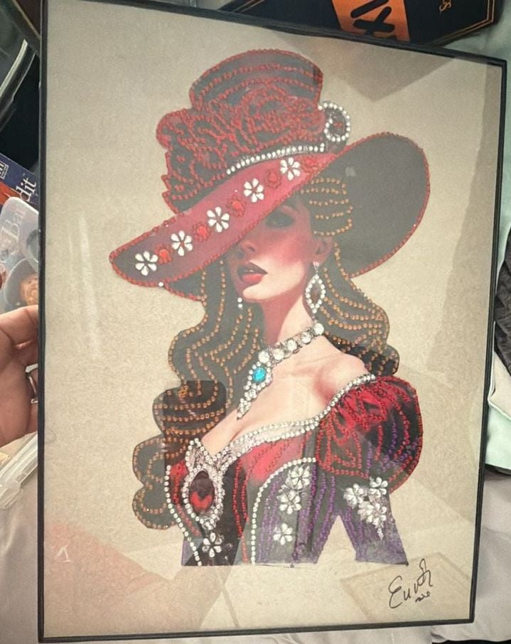 Framed Diamond Painting Art Red Hat Beauty Noble Lady Wall Decor 1