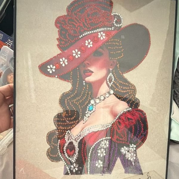 Framed Diamond Painting Art Red Hat Beauty Noble Lady Wall Decor