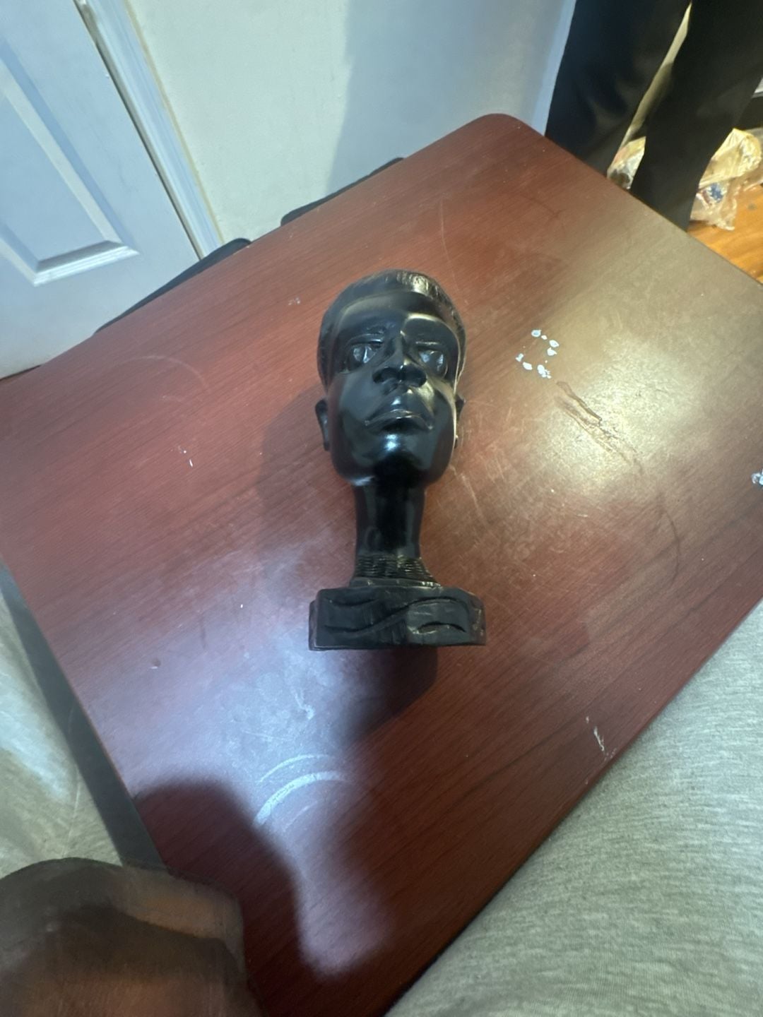 African Hand Carved Wood Male Head Bust Sculpture 1