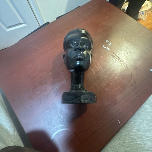 African Hand Carved Wood Male Head Bust Sculpture