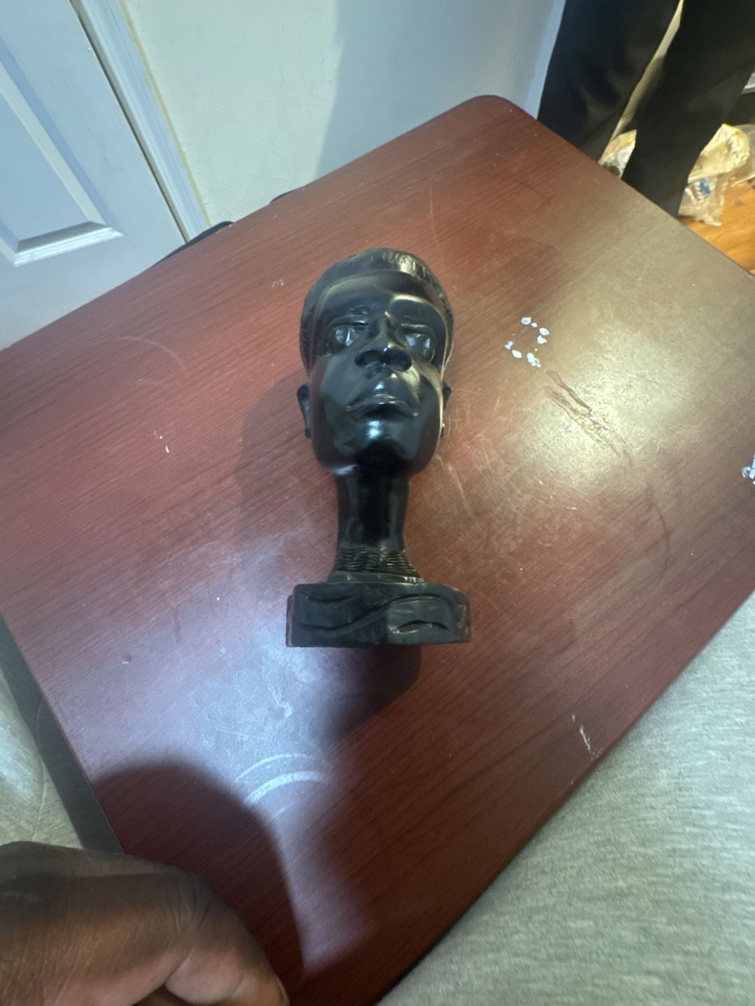 African Hand Carved Wood Male Head Bust Sculpture 2