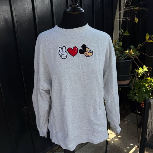 Disney Peace Love Mickey Mouse Sweatshirt Size XS Gray