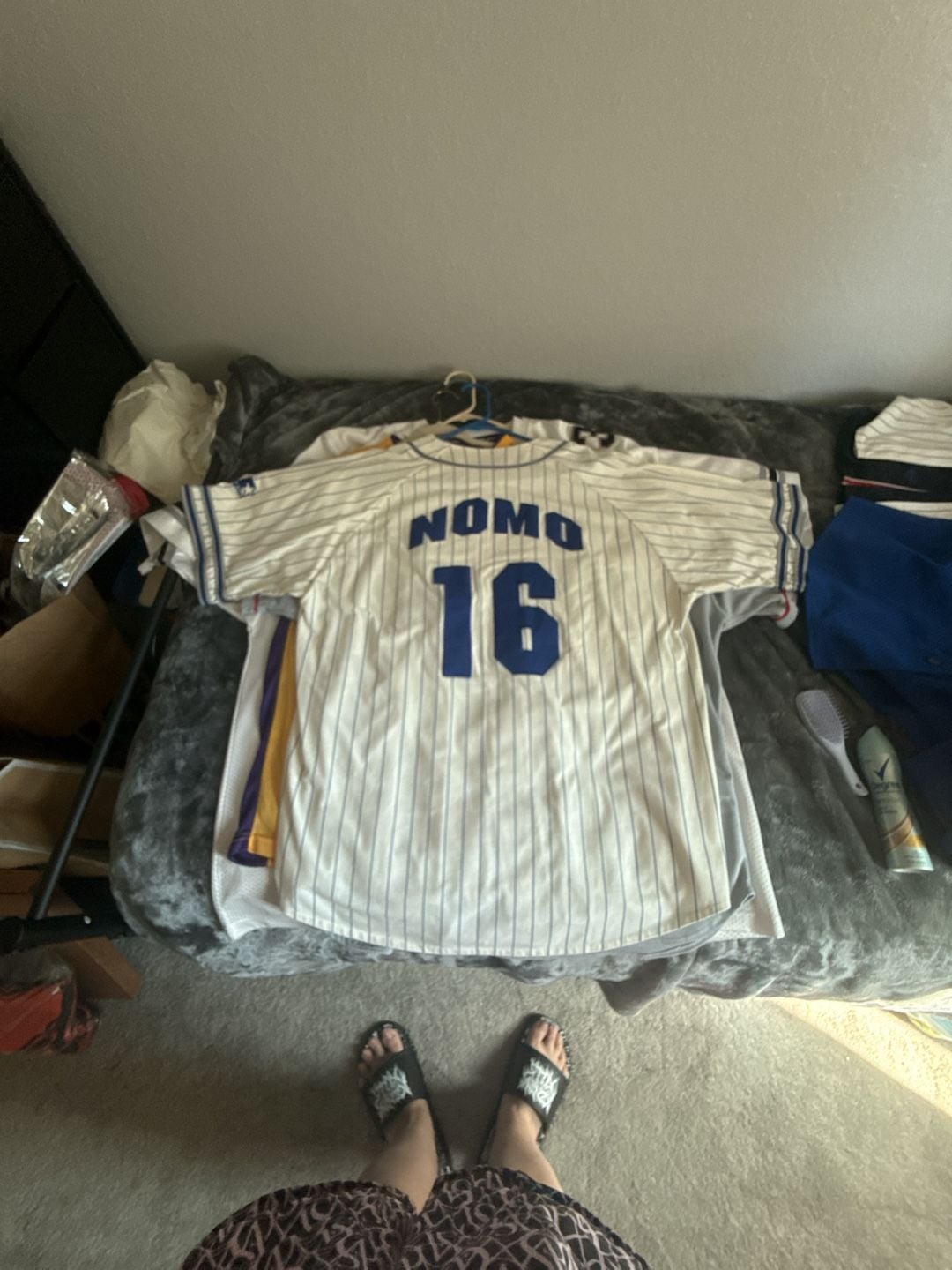 Starter Los Angeles Dodgers Hideo Nomo 16 Pinstripe Jersey White 2