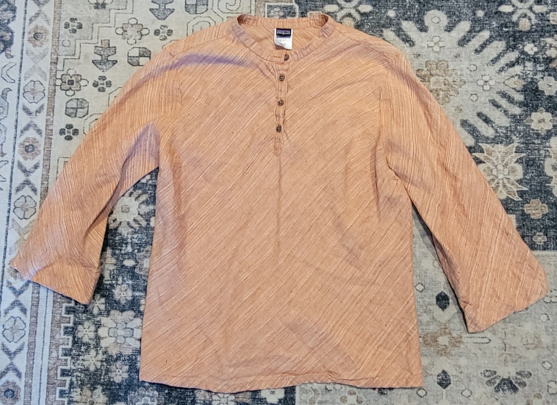 Patagonia Women's Orange Woven Hemp 1/4 Button Top Size 14 2
