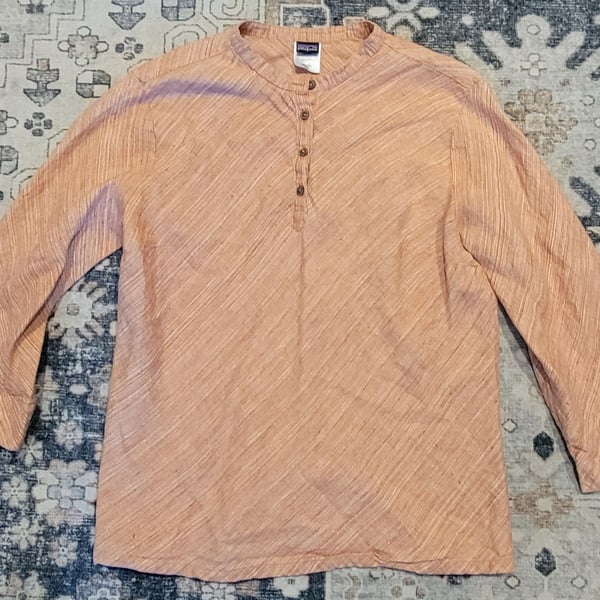Patagonia Women's Orange Woven Hemp 1/4 Button Top Size 14