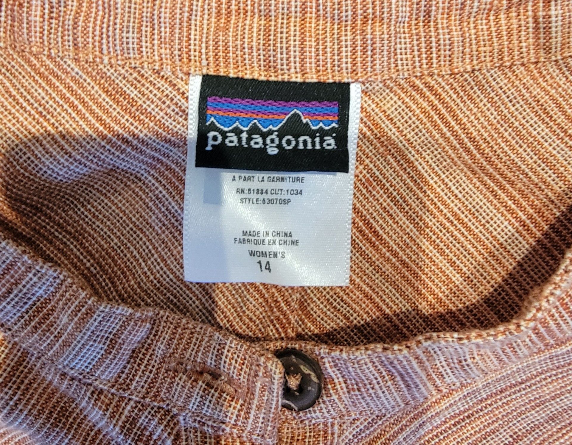 Patagonia Women's Orange Woven Hemp 1/4 Button Top Size 14 4