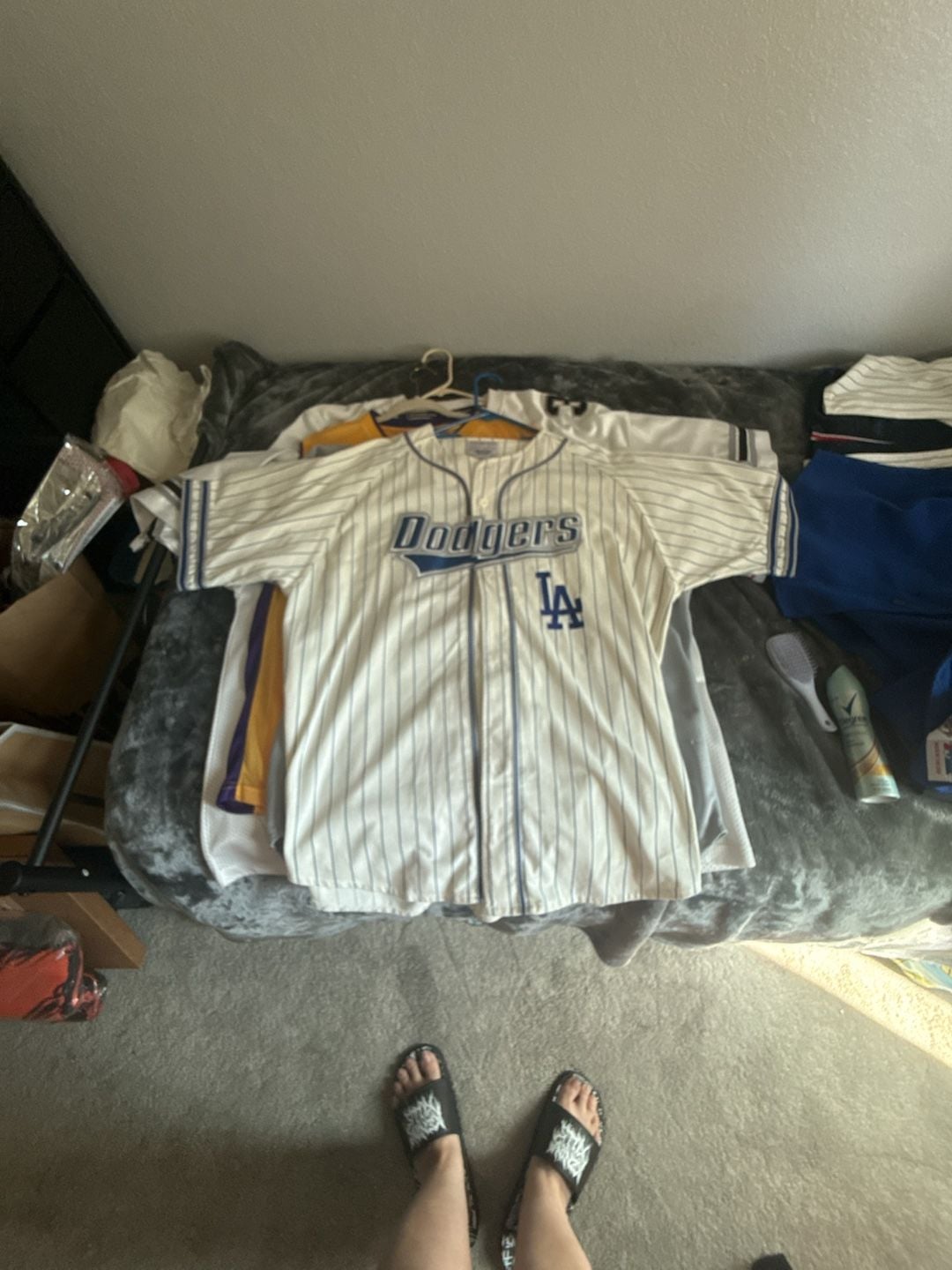 Starter Los Angeles Dodgers Hideo Nomo 16 Pinstripe Jersey White 3