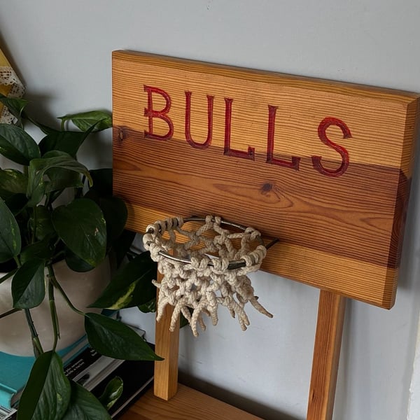 Handmade Wooden Bulls Mini Basketball Hoop Macrame