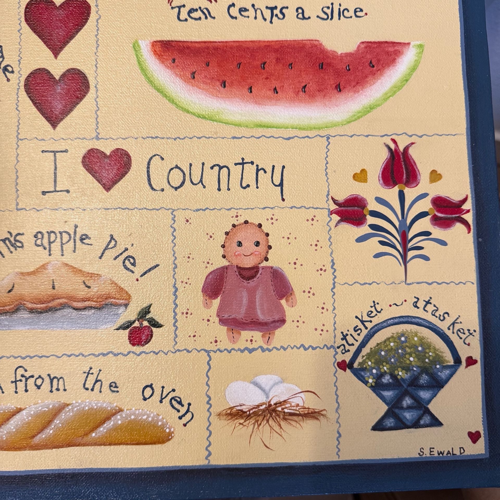 Country Sampler Cottage Core Hand Painted Canvas Art 7