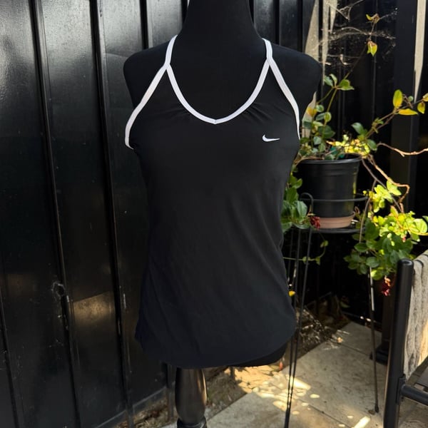 Vtg Y2K Nike Dri-FIT Strappy Tank Top Black White
