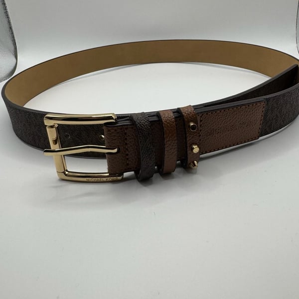 Michael Kors Logo Belt Size M Brown MK Monogram Triple Loop Studded