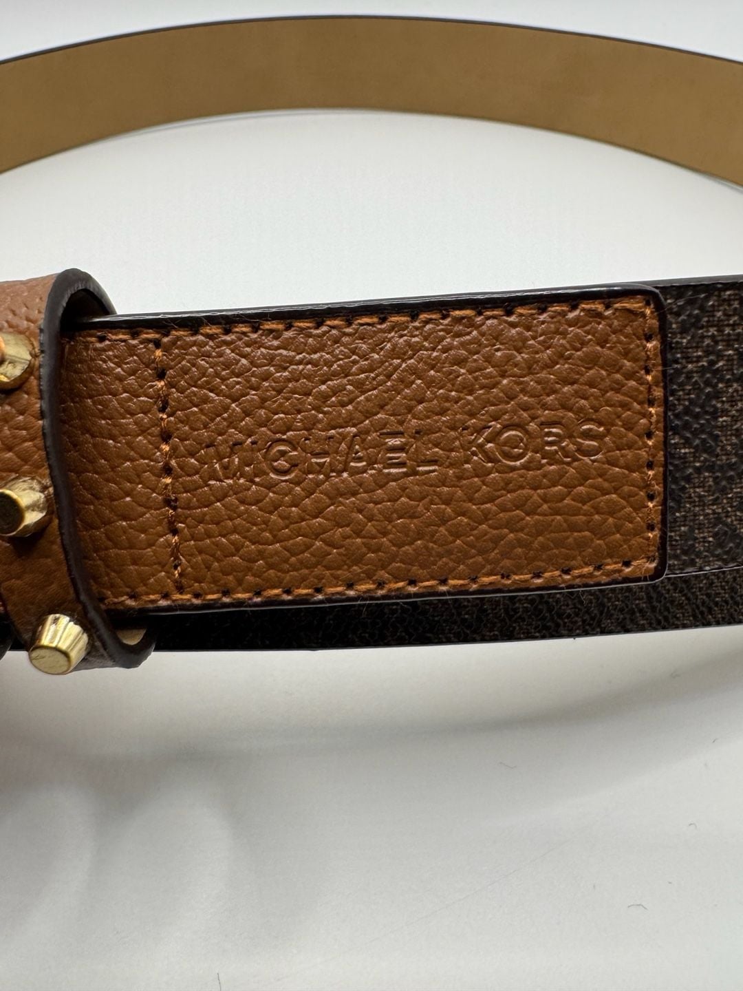 Michael Kors Logo Belt Size M Brown MK Monogram Triple Loop Studded 2