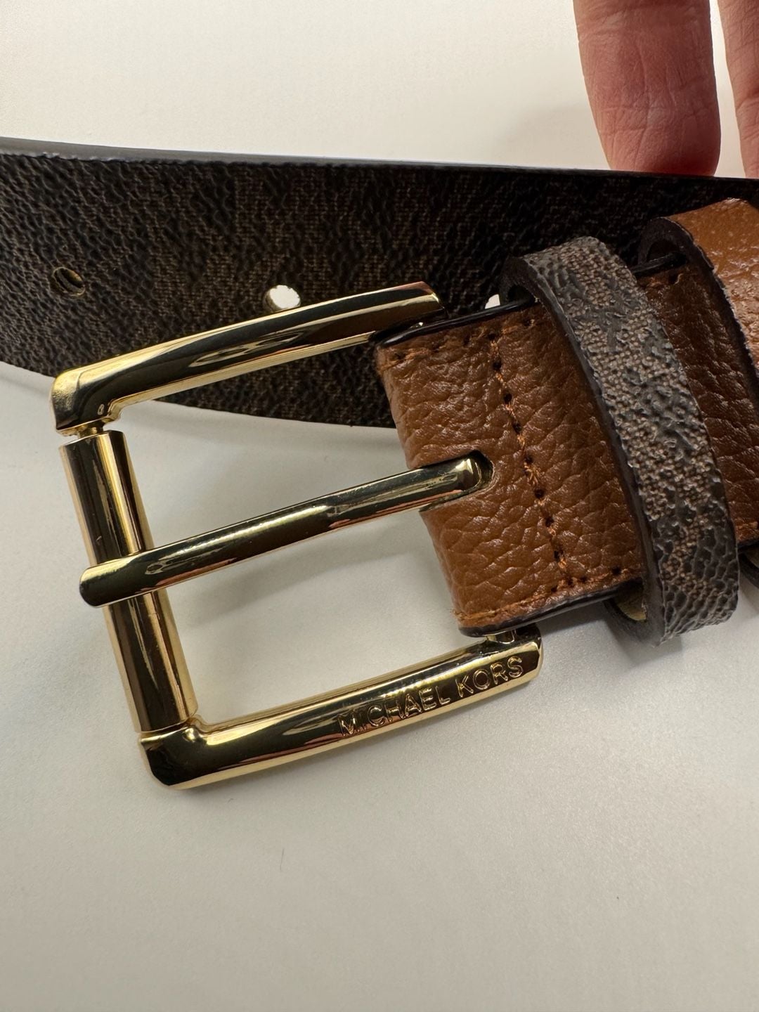 Michael Kors Logo Belt Size M Brown MK Monogram Triple Loop Studded 3