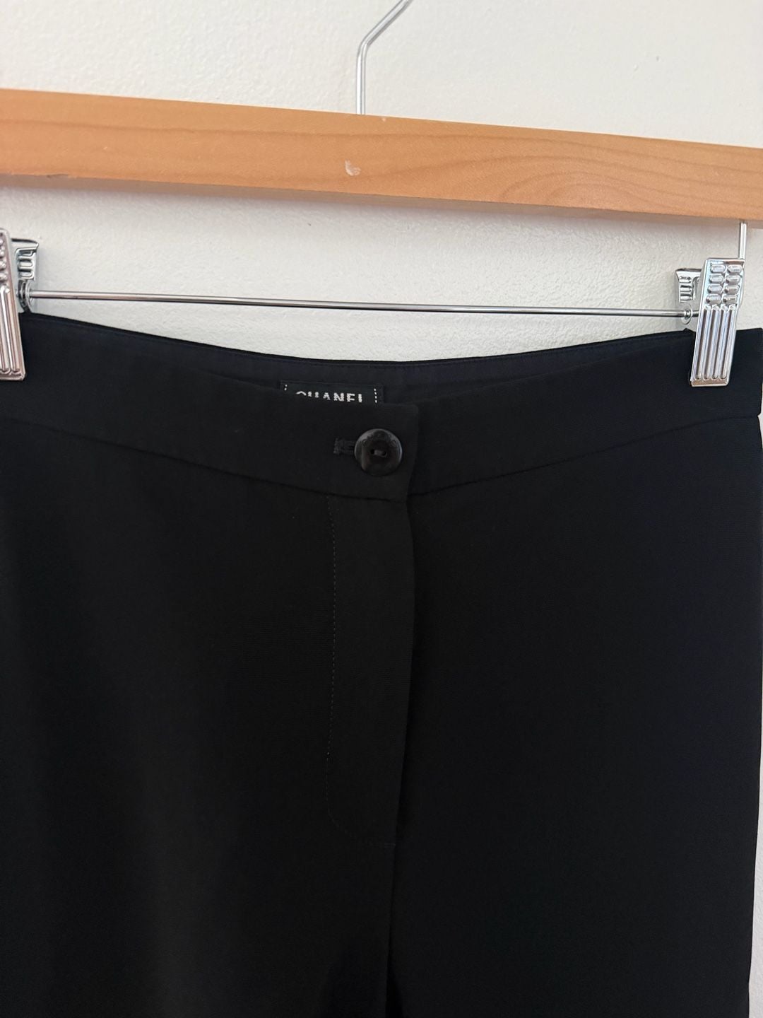 CHANEL Uniform Pants Size W24”Black Wide Leg 3