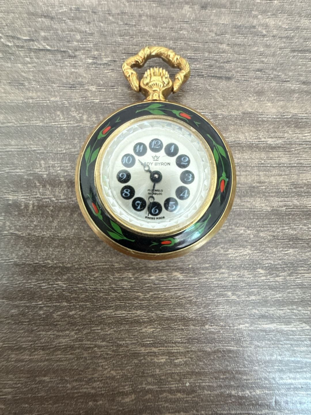 Lady Byron 17 Jewels Incabloc Swiss Made Pendant Watch Enamel Floral 2