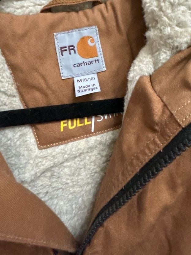 This is no ordinary jacket! Carhartt FR Full Swing Quick Duck Jacket Brown Sherpa Lined 4