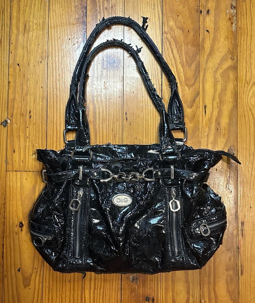 D&G Black Patent Leather Shoulder Bag Y2K 2