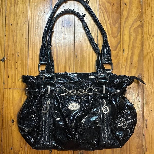 D&G Black Patent Leather Shoulder Bag Y2K