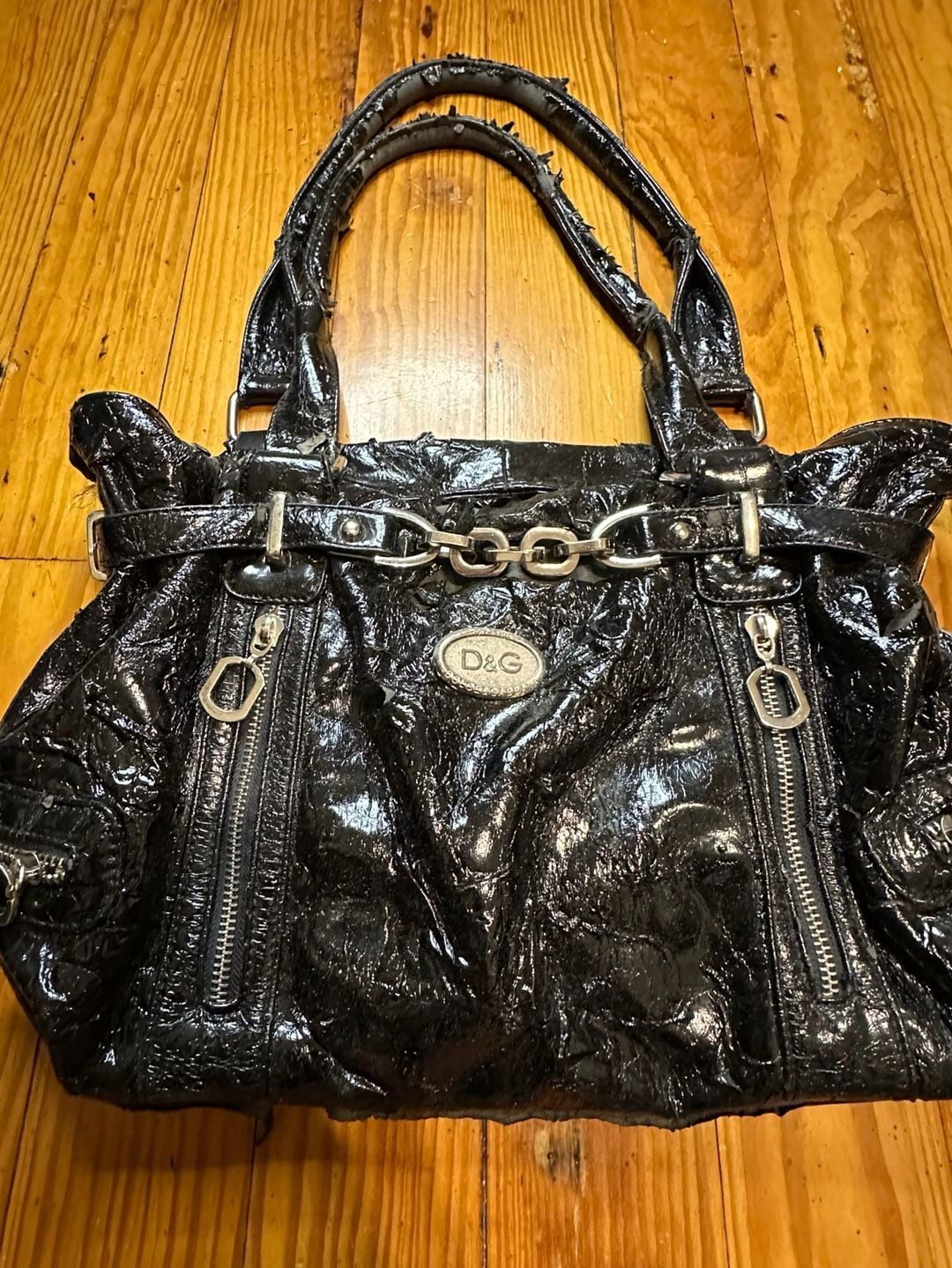 D&G Black Patent Leather Shoulder Bag Y2K 5