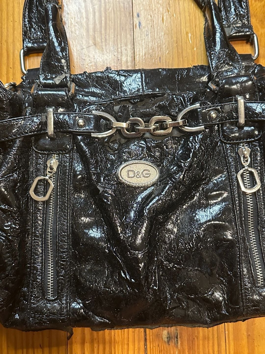 D&G Black Patent Leather Shoulder Bag Y2K 4