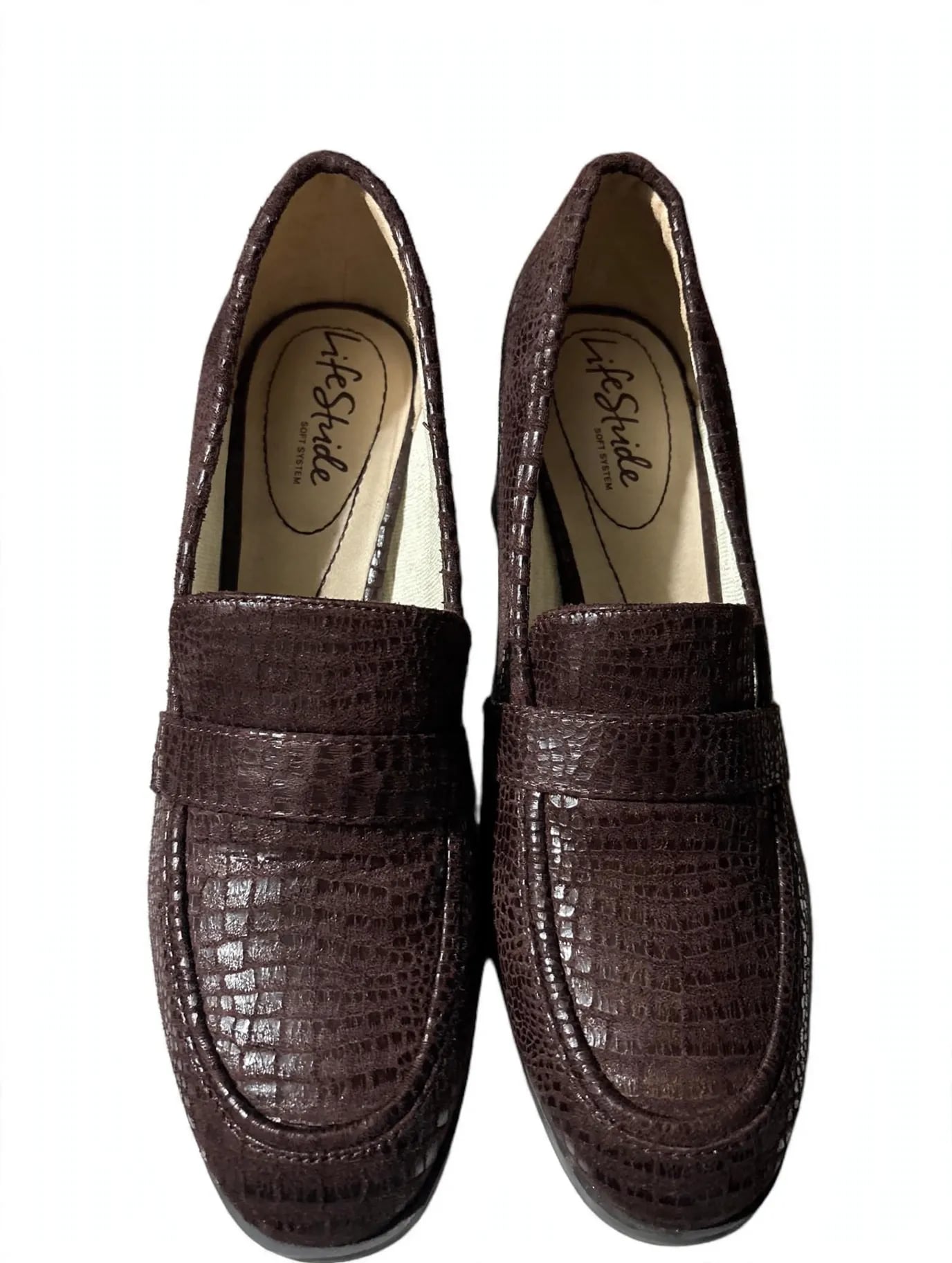 LifeStride Farrah Block Heel Loafer Chocolate Croco Brown 2
