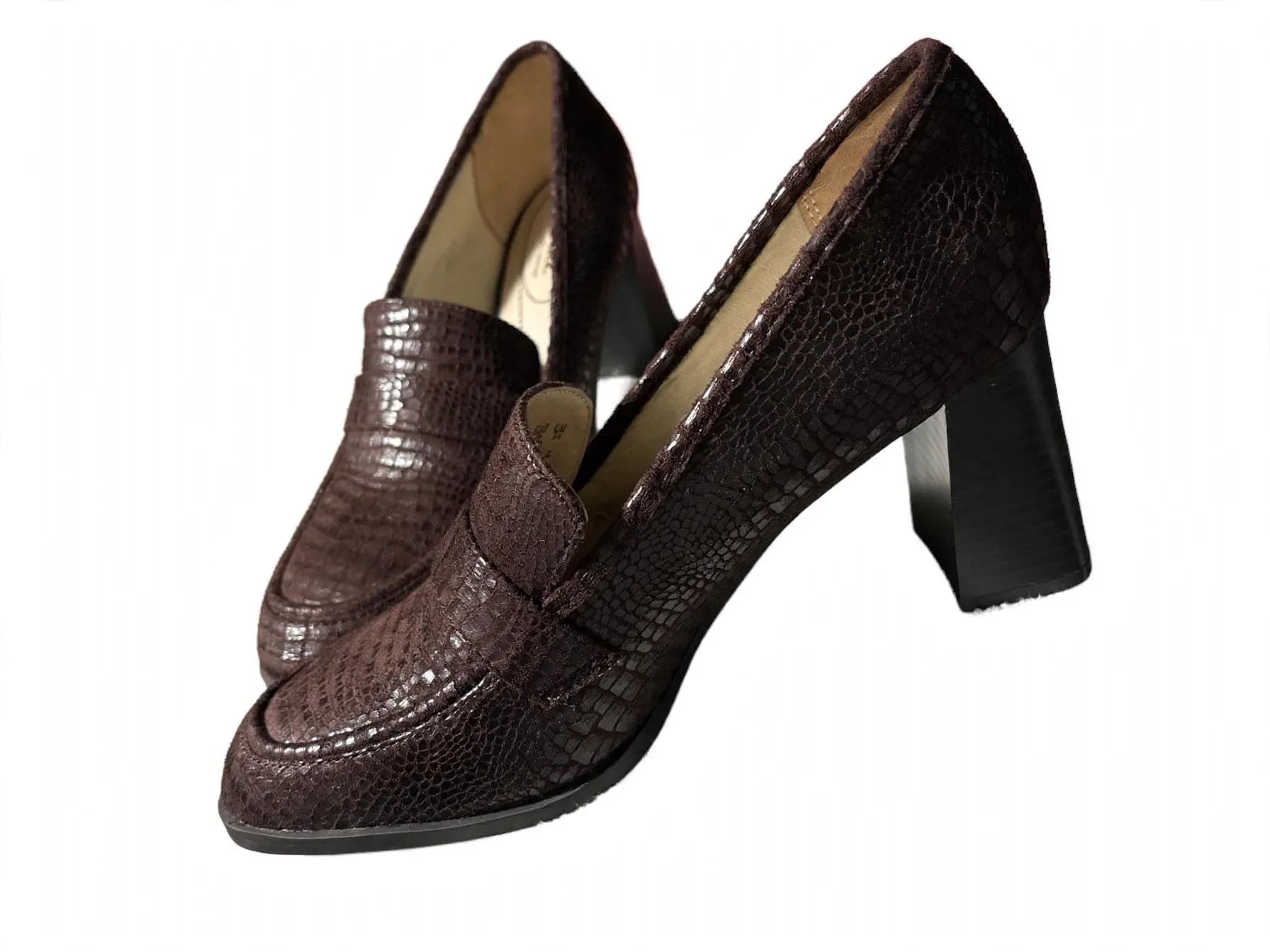 LifeStride Farrah Block Heel Loafer Chocolate Croco Brown 3