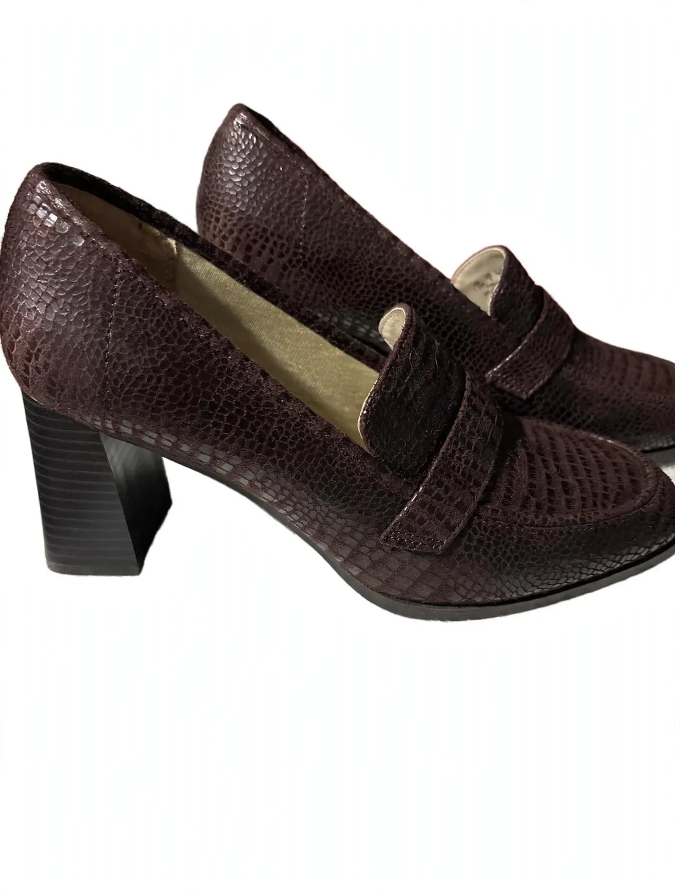 LifeStride Farrah Block Heel Loafer Chocolate Croco Brown 4