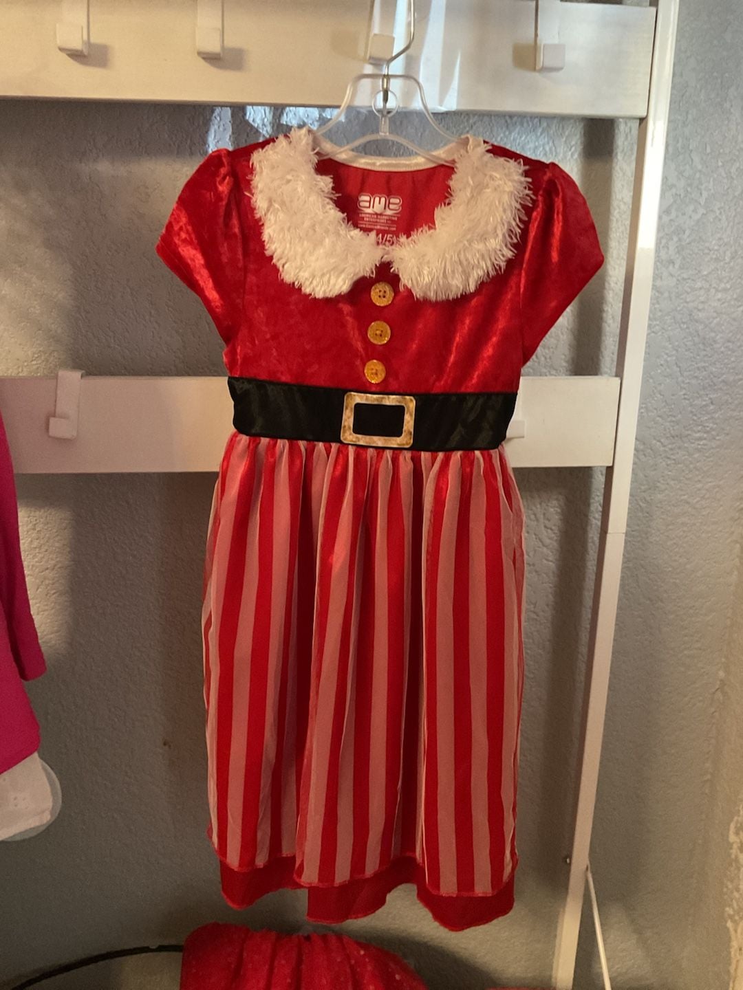 AME Christmas Nightgown Dress Size XS 4/5 Red Stripe Mrs Santa 2