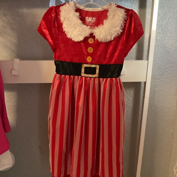 AME Christmas Nightgown Dress Size XS 4/5 Red Stripe Mrs Santa