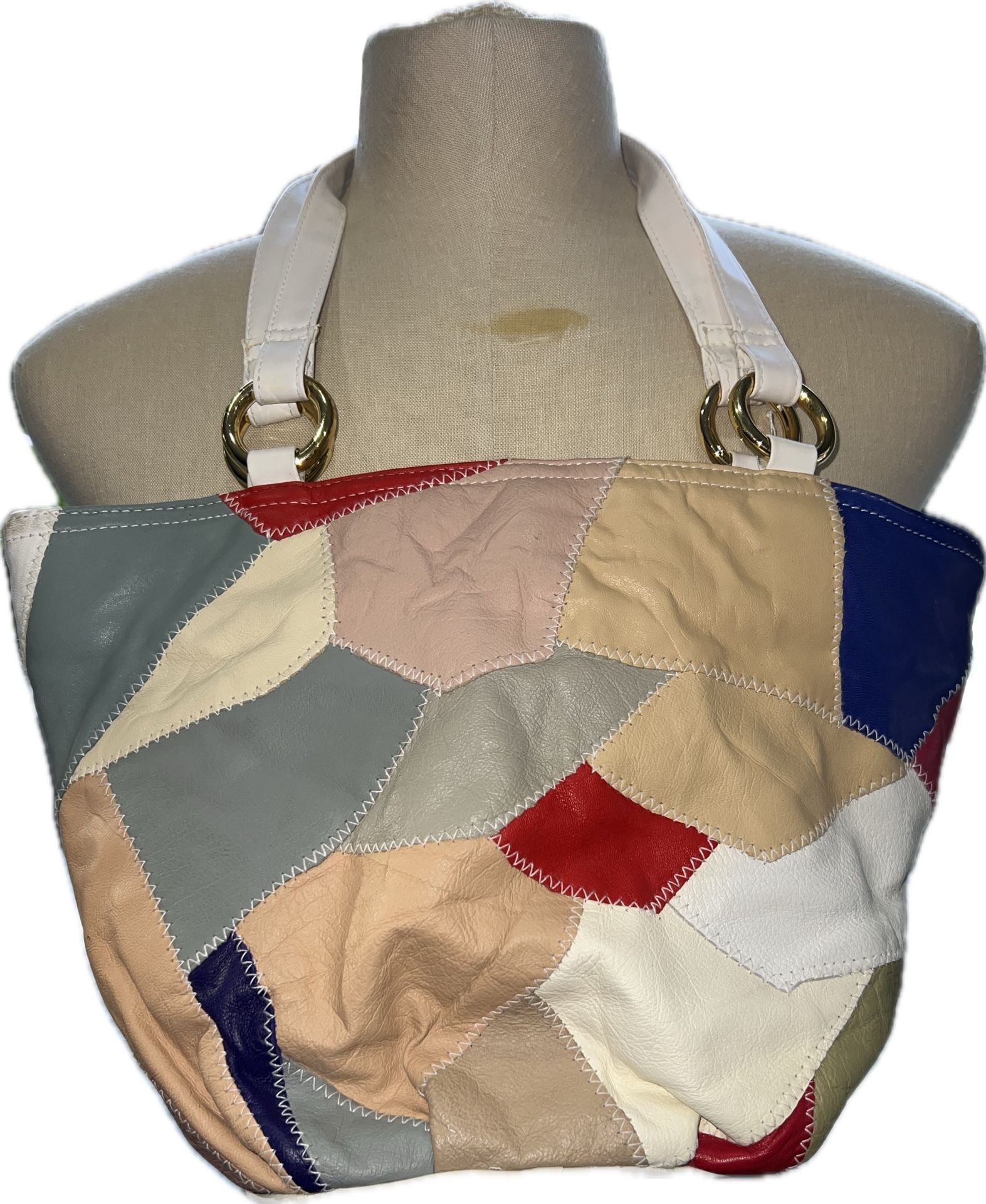 Vintage Michael Stevens Ltd Genuine Leather Patchwork Shoulder Tote Bag NWT 8