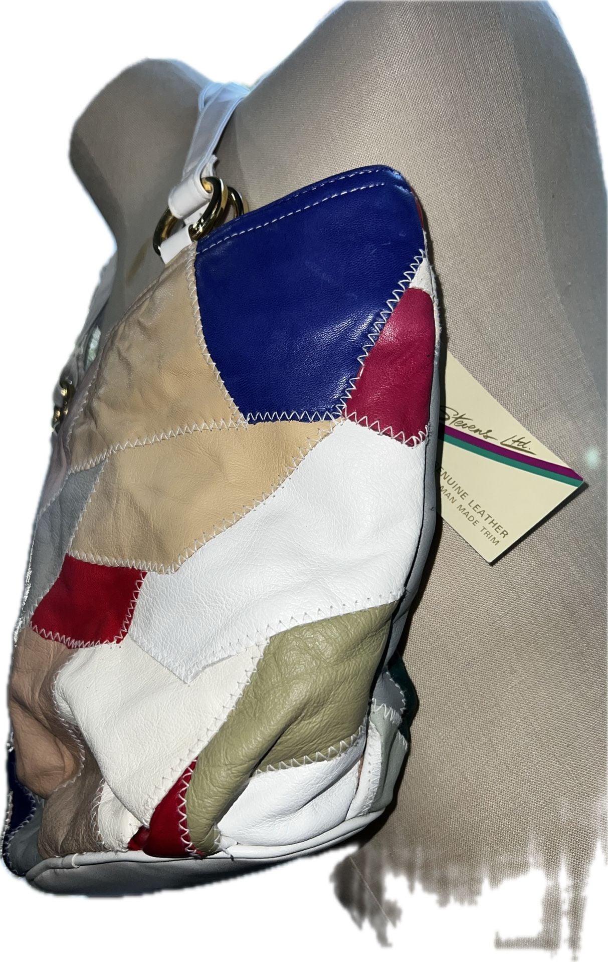 Vintage Michael Stevens Ltd Genuine Leather Patchwork Shoulder Tote Bag NWT 9