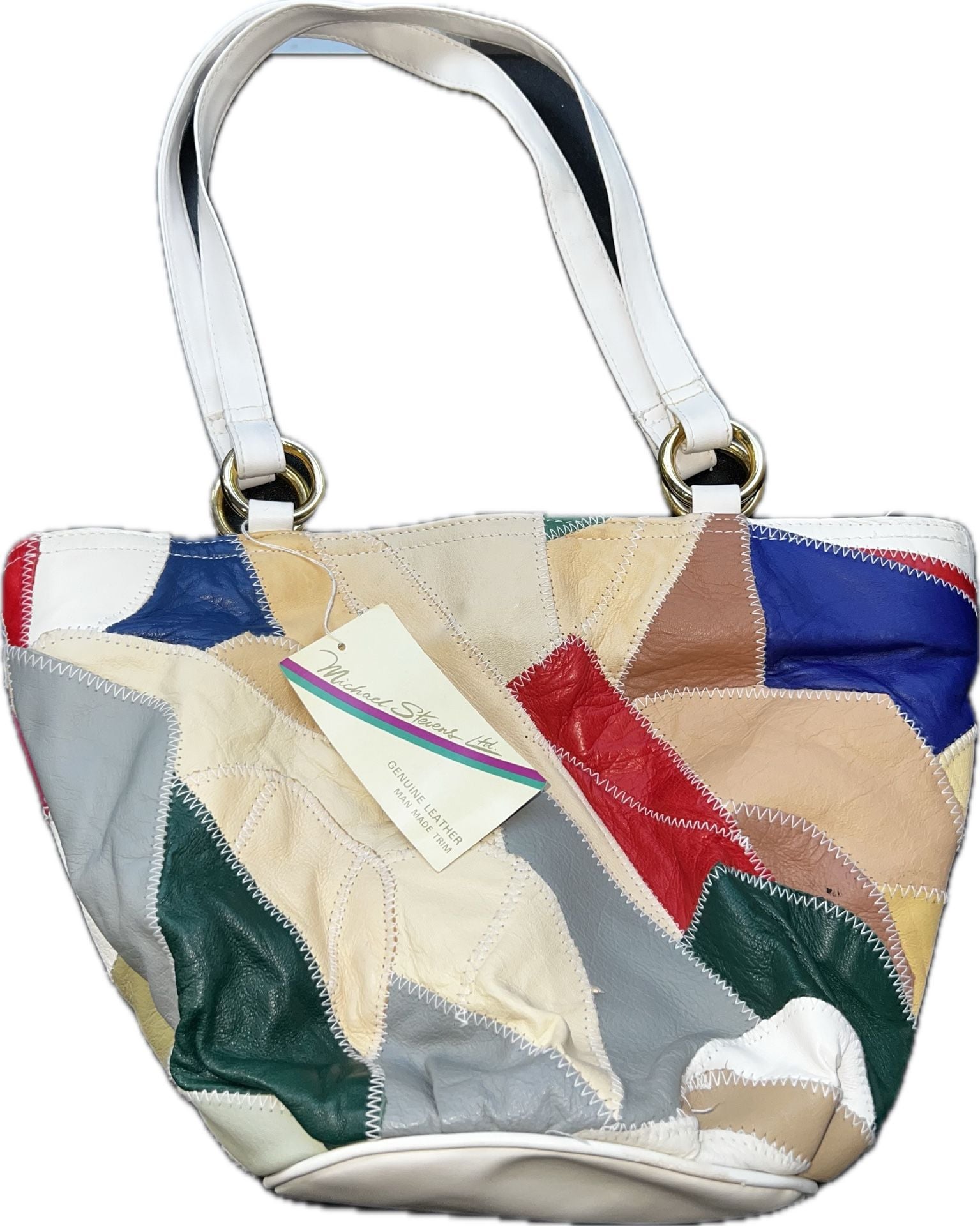 Vintage Michael Stevens Ltd Genuine Leather Patchwork Shoulder Tote Bag NWT 10