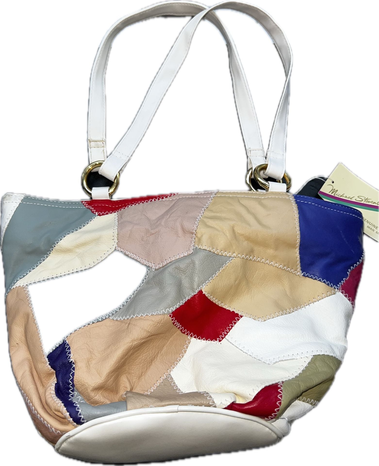 Vintage Michael Stevens Ltd Genuine Leather Patchwork Shoulder Tote Bag NWT 11