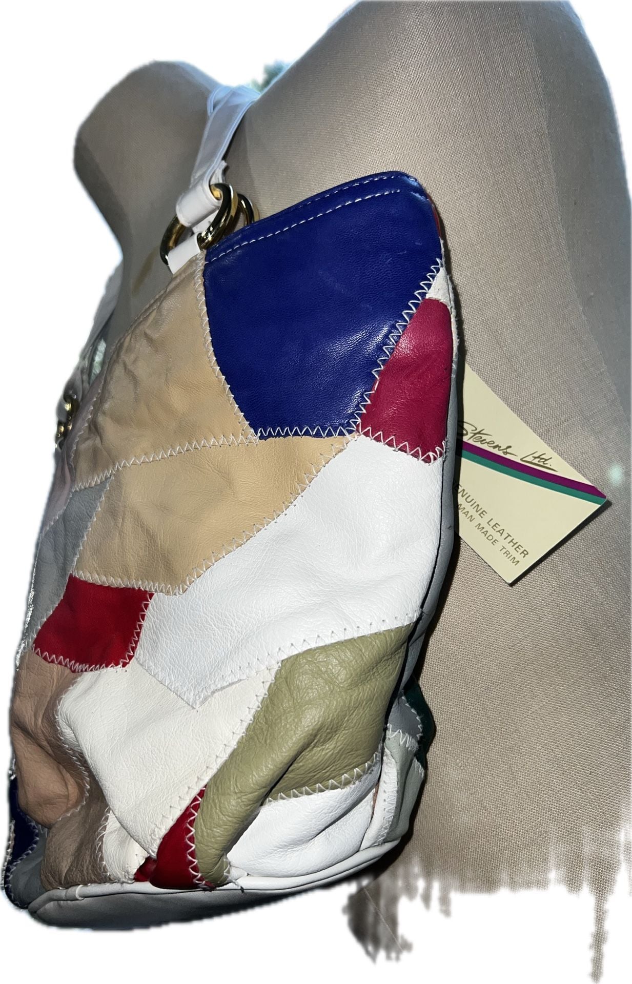 Vintage Michael Stevens Ltd Genuine Leather Patchwork Shoulder Tote Bag NWT 12