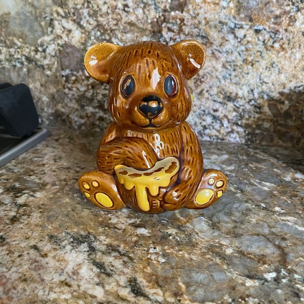 Vintage Honey Bear Pot With Dipper Ceramic
