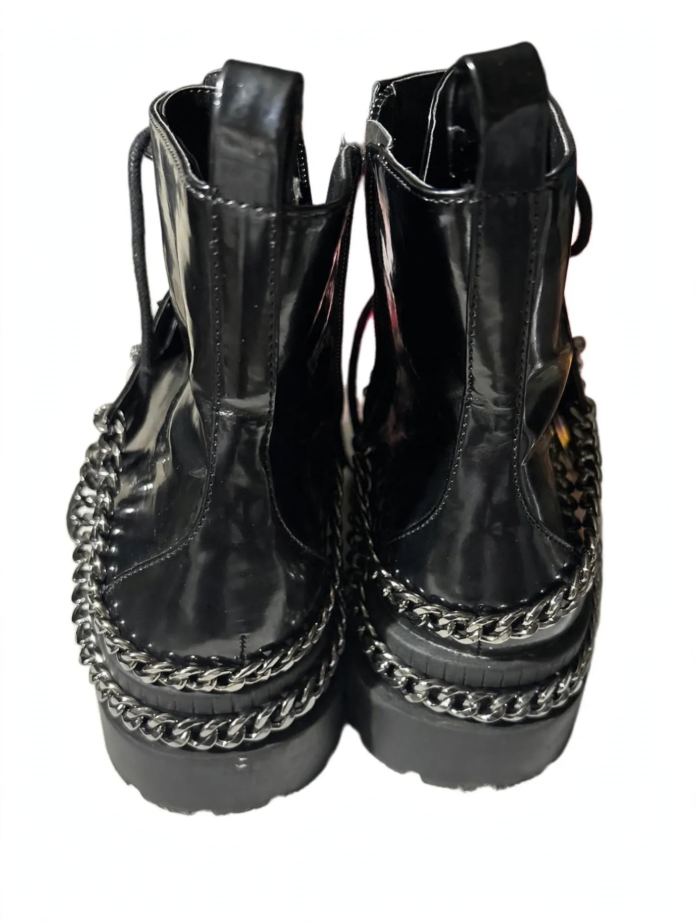 Jessica Simpson Combat Boots Size 8.5 Black Patent Studded Chain 3