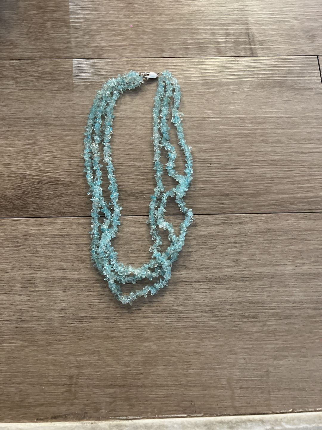 Aquamarine Multi Strand Chip Stone Necklace Blue Gemstone Silver Clasp 2