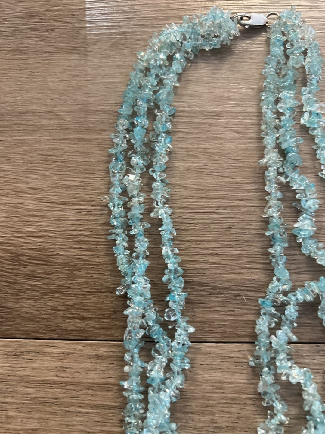 Aquamarine Multi Strand Chip Stone Necklace Blue Gemstone Silver Clasp 3