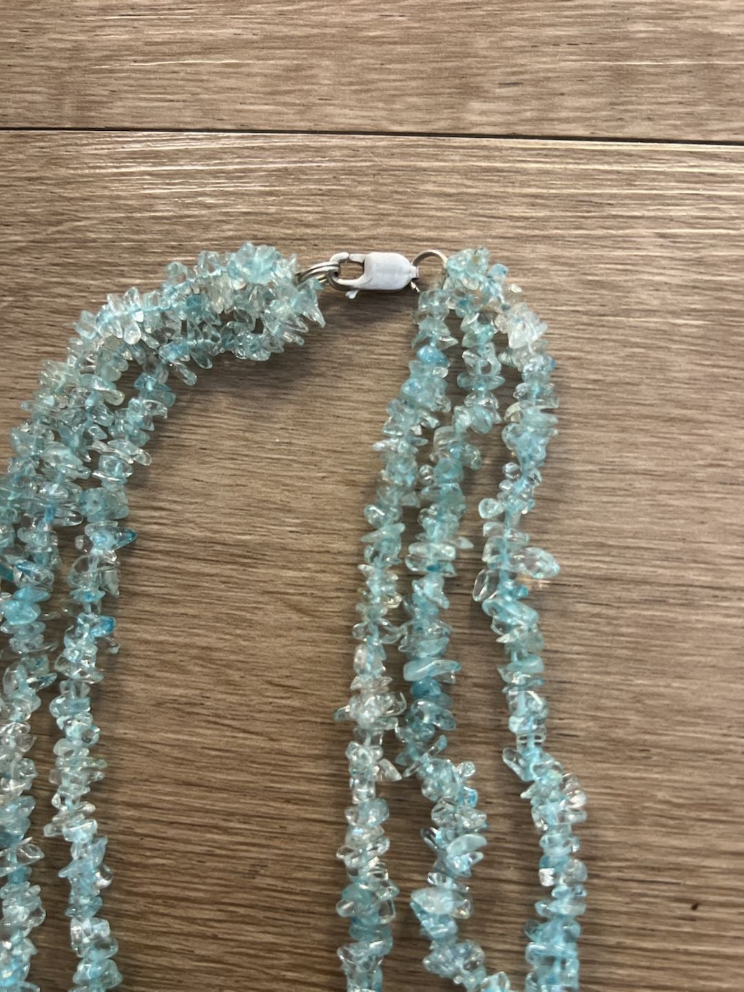 Aquamarine Multi Strand Chip Stone Necklace Blue Gemstone Silver Clasp 4