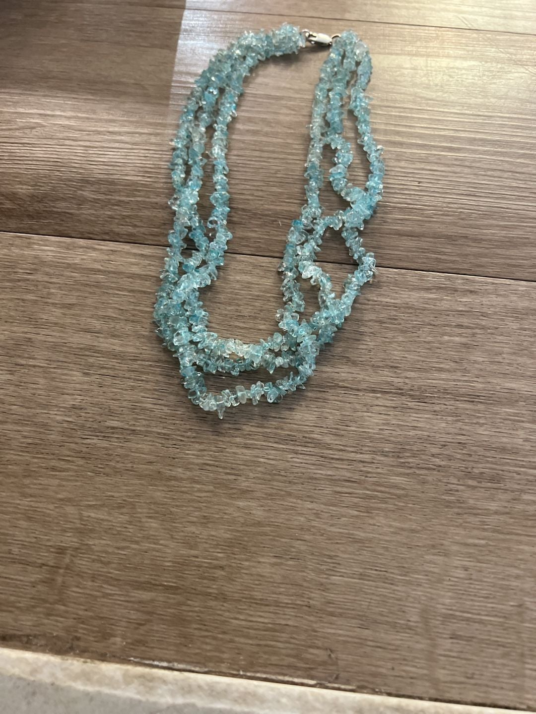 Aquamarine Multi Strand Chip Stone Necklace Blue Gemstone Silver Clasp 5