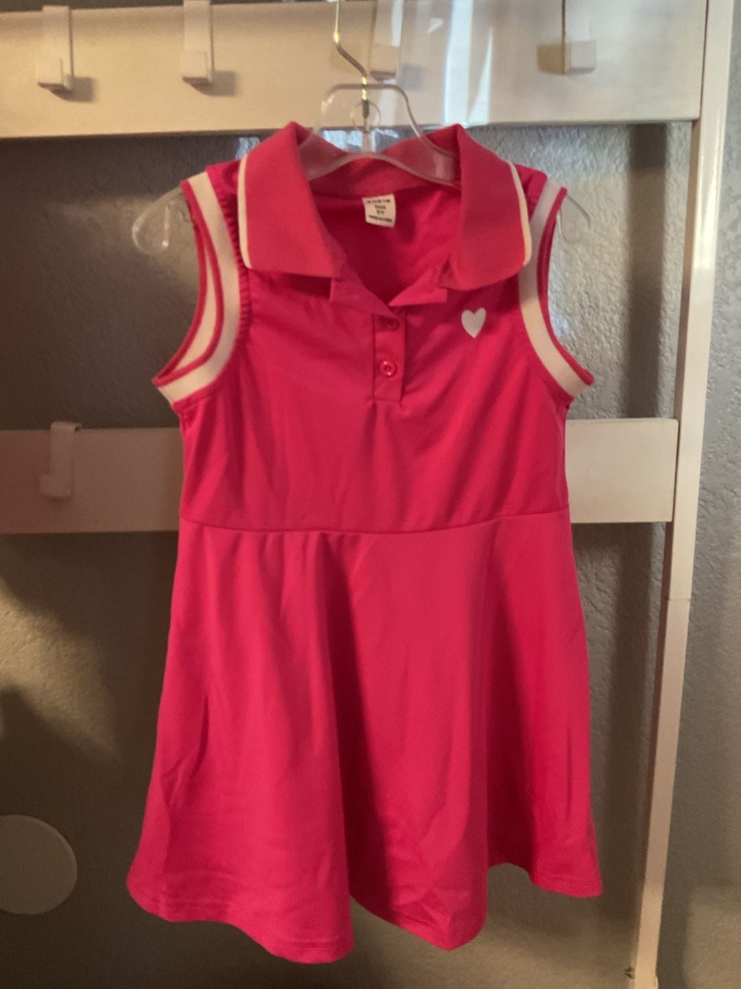 SHEIN Girls Sleeveless Polo Dress Size 5Y Pink Heart Tennis Golf 2