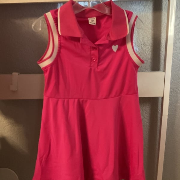 SHEIN Girls Sleeveless Polo Dress Size 5Y Pink Heart Tennis Golf