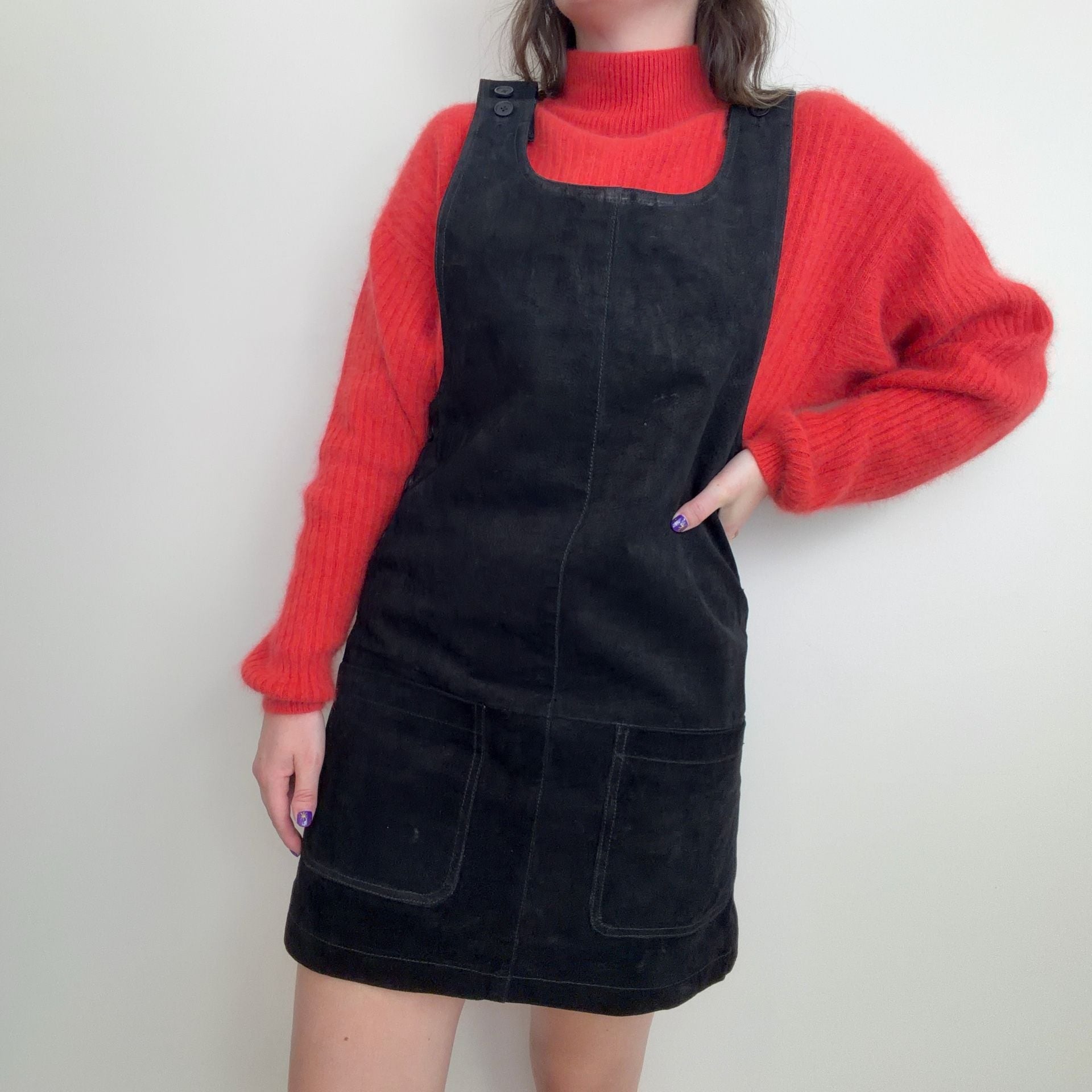 Vintage Black Suede Jumper Dress 2