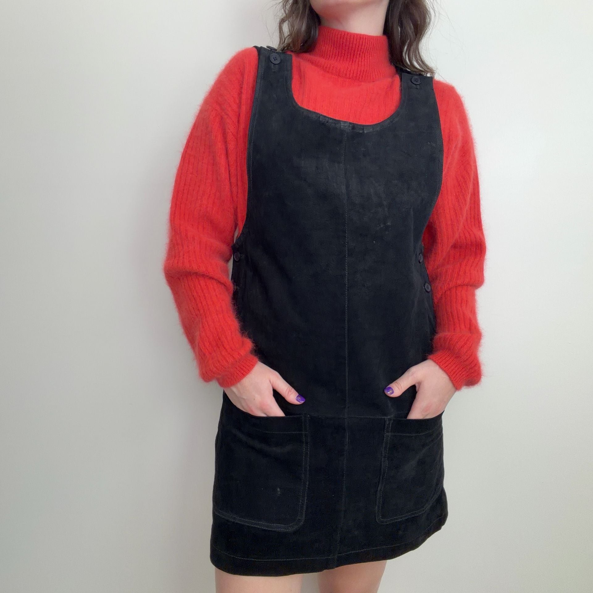 Vintage Black Suede Jumper Dress 3