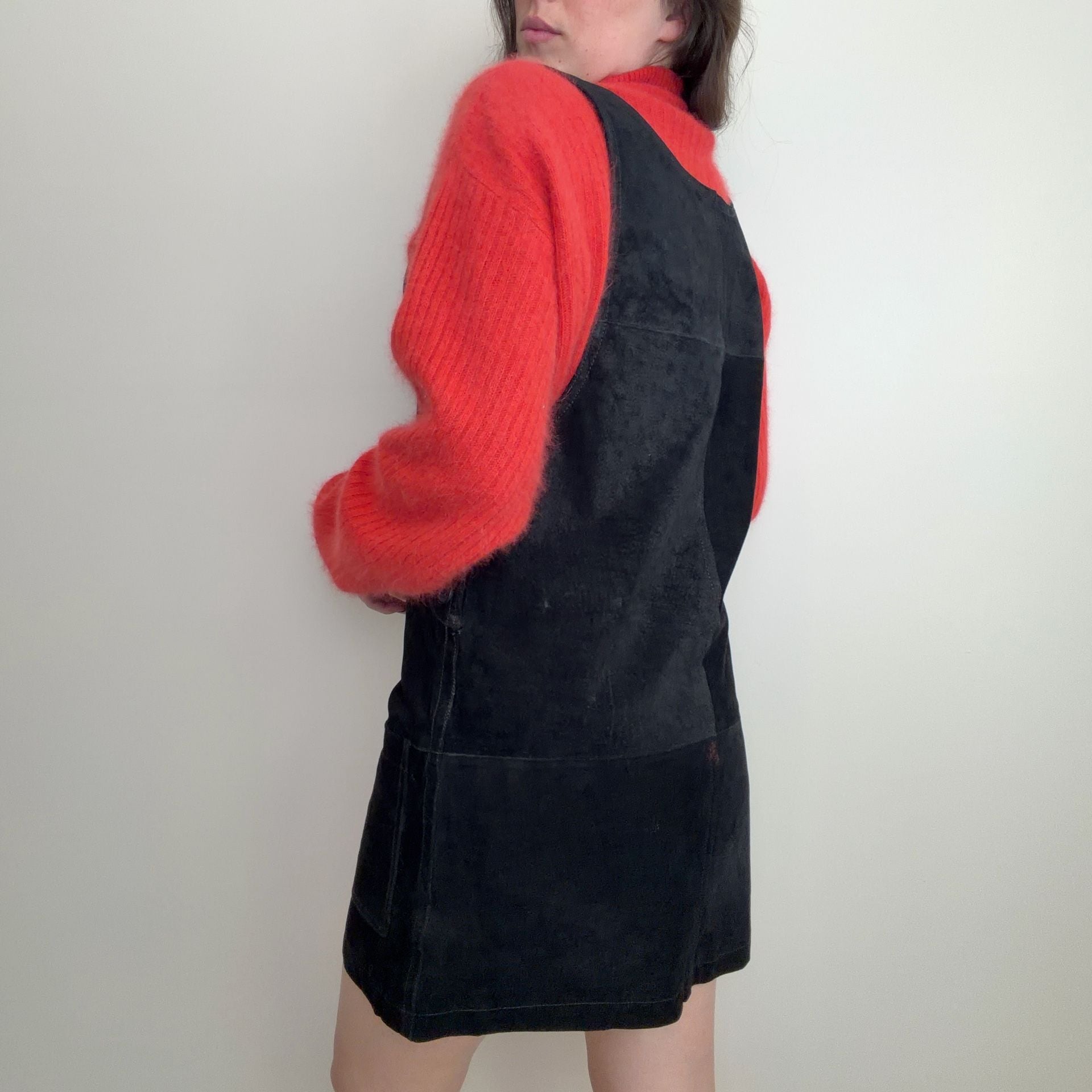 Vintage Black Suede Jumper Dress 4
